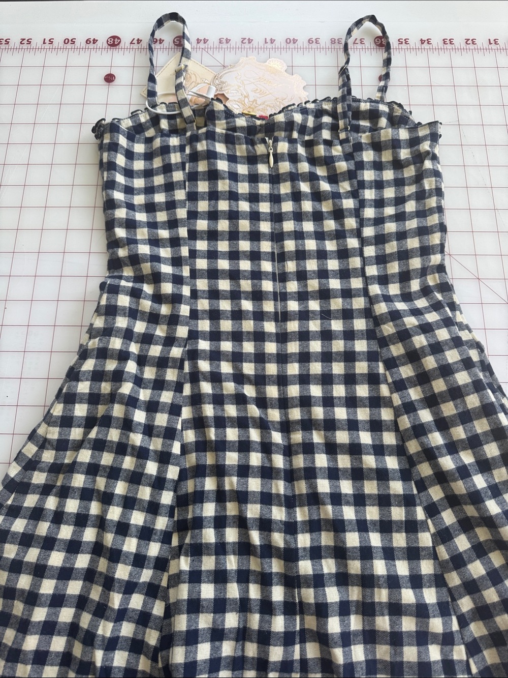 Navy & White Gingham Midi Dress - Picture 4 of 5